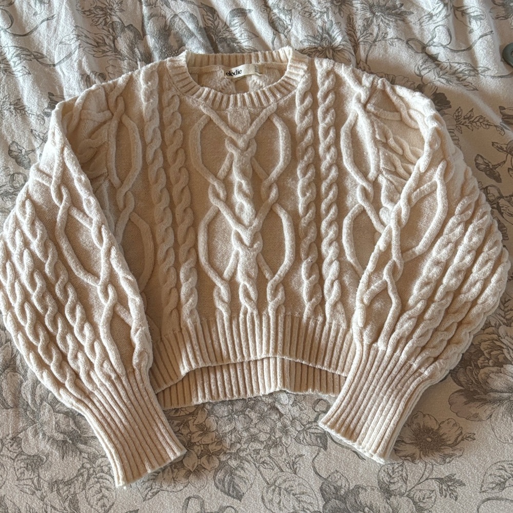 Cream Cable Knit Cropped Sweater